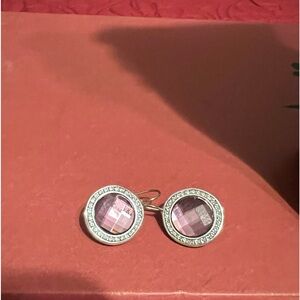 Brighton sterling silver with pink stone surrounded by crystals wire earrings.